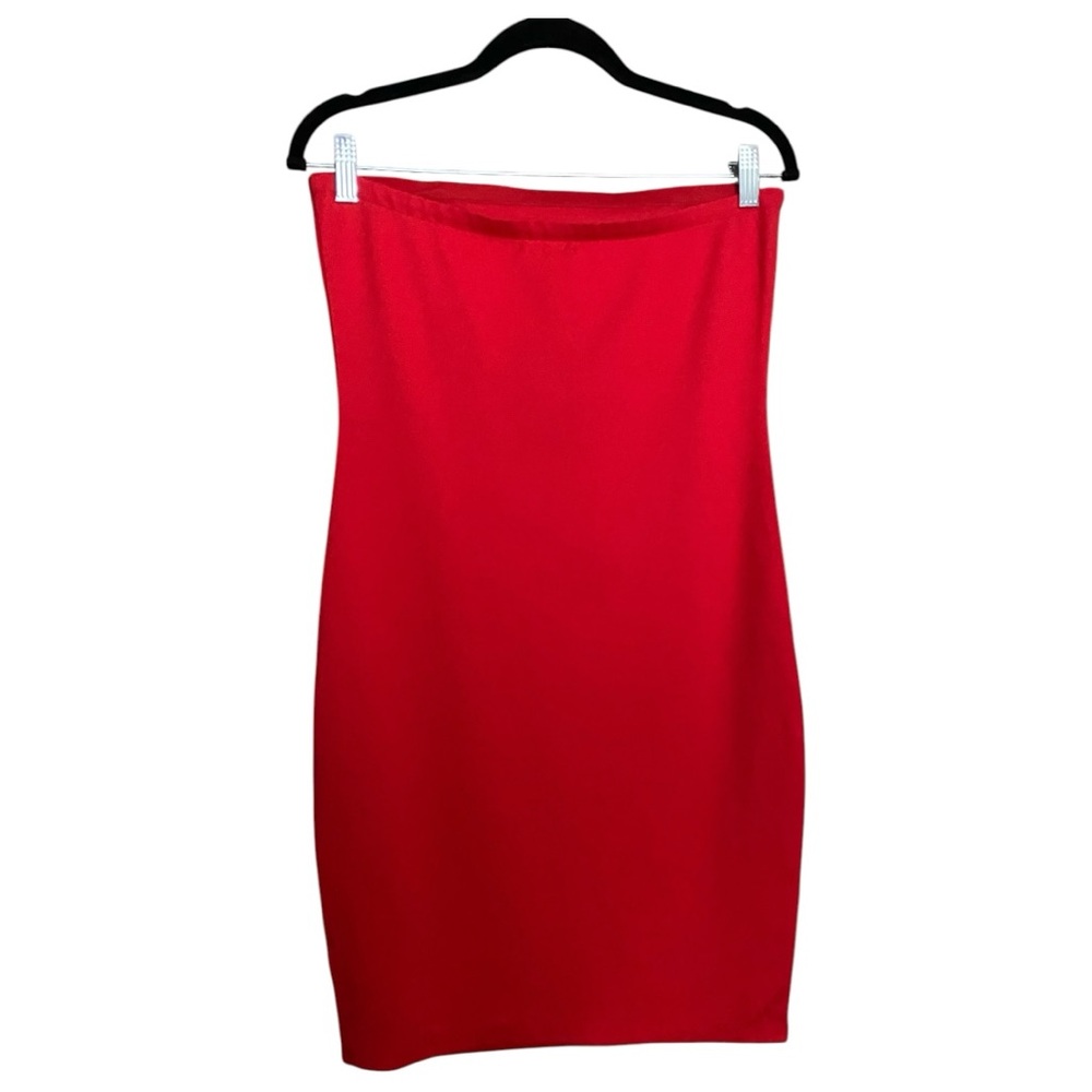 Fashion Nova Red Bodycon Dress Strapless Elastic Stretch Fitted, Size Large